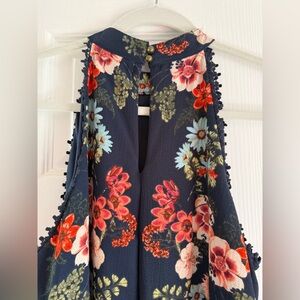 Navy high neck dress with colorful florals